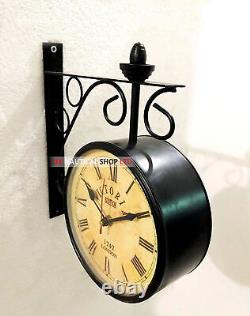 Victoria Station Double Sided Railway Black Powder Coated Clock Functional Clock