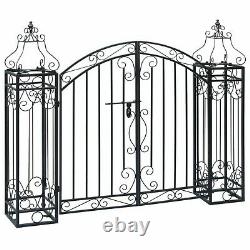 Wrought Iron Black Garden Gate Double Opening Patio Ornamental Side Gates